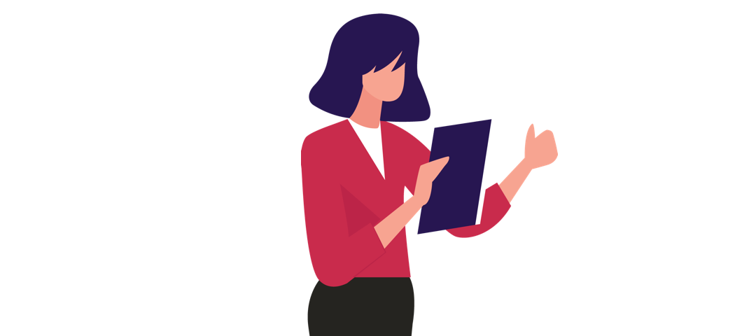 Illustration of a woman reading a document